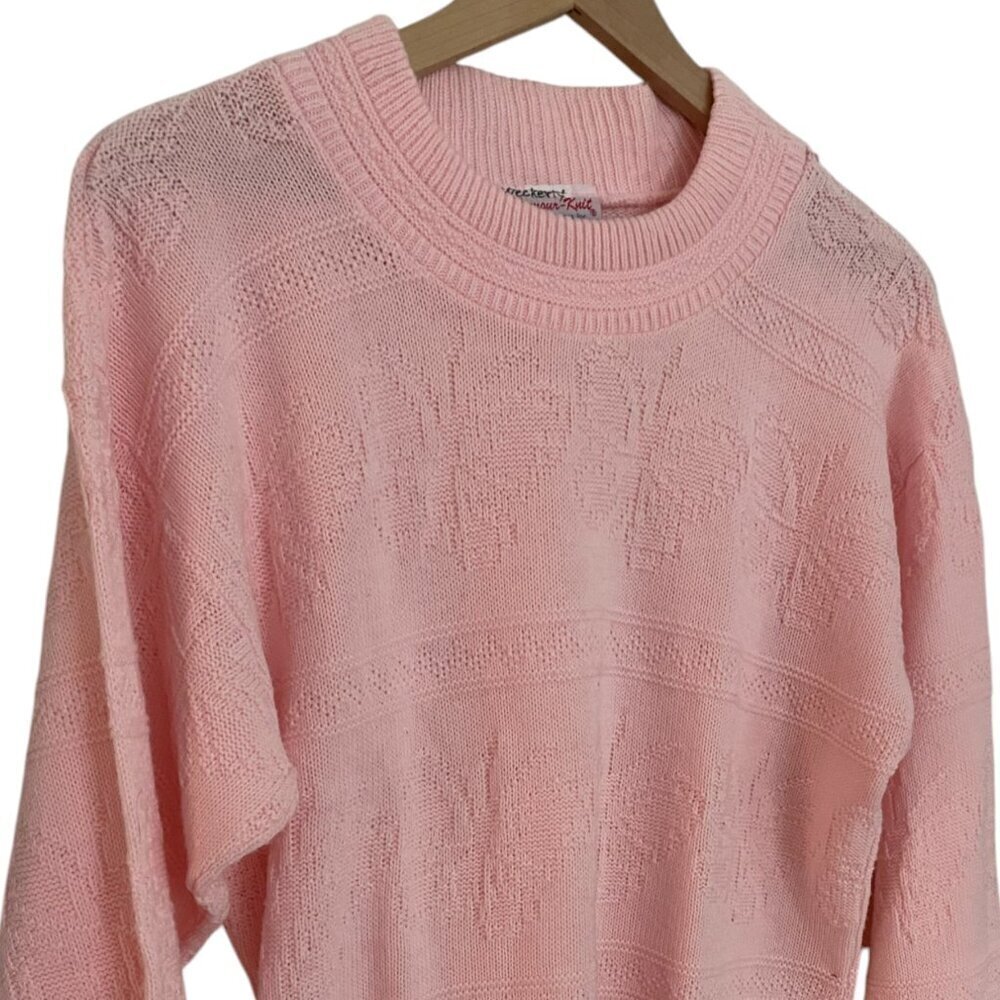 Vintage Grandma Sweater Pink Butterflies Size Large